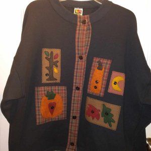Vintage FRUIT OF THE LOOM Handcrafter Cardigan Fall Themed XL
